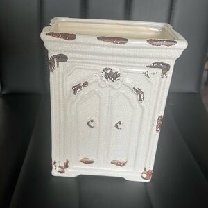 Vintage Style White and Brown Ceramic Vase